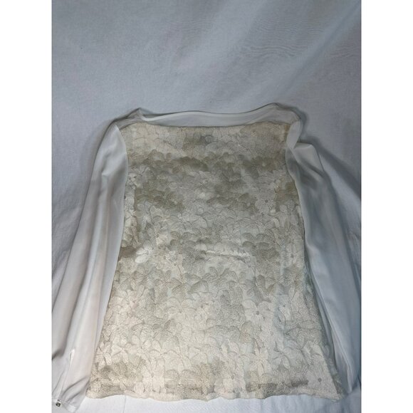 Ann Taylor White Floral Lace Blouse With Sheer Sleeves Size L Cottage Career - Picture 4 of 4